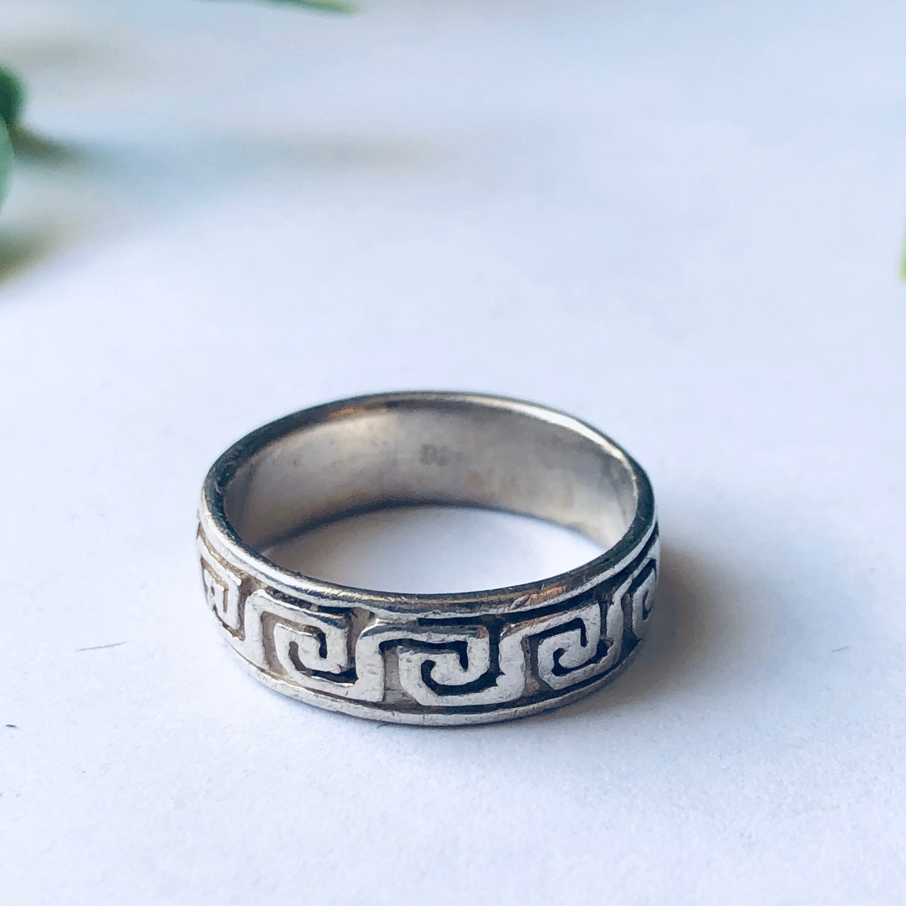 Vintage Silver Ring with Geometric Design, Silver Band Ring, Thin Band Ring, Stacking Ring, Stackable Ring