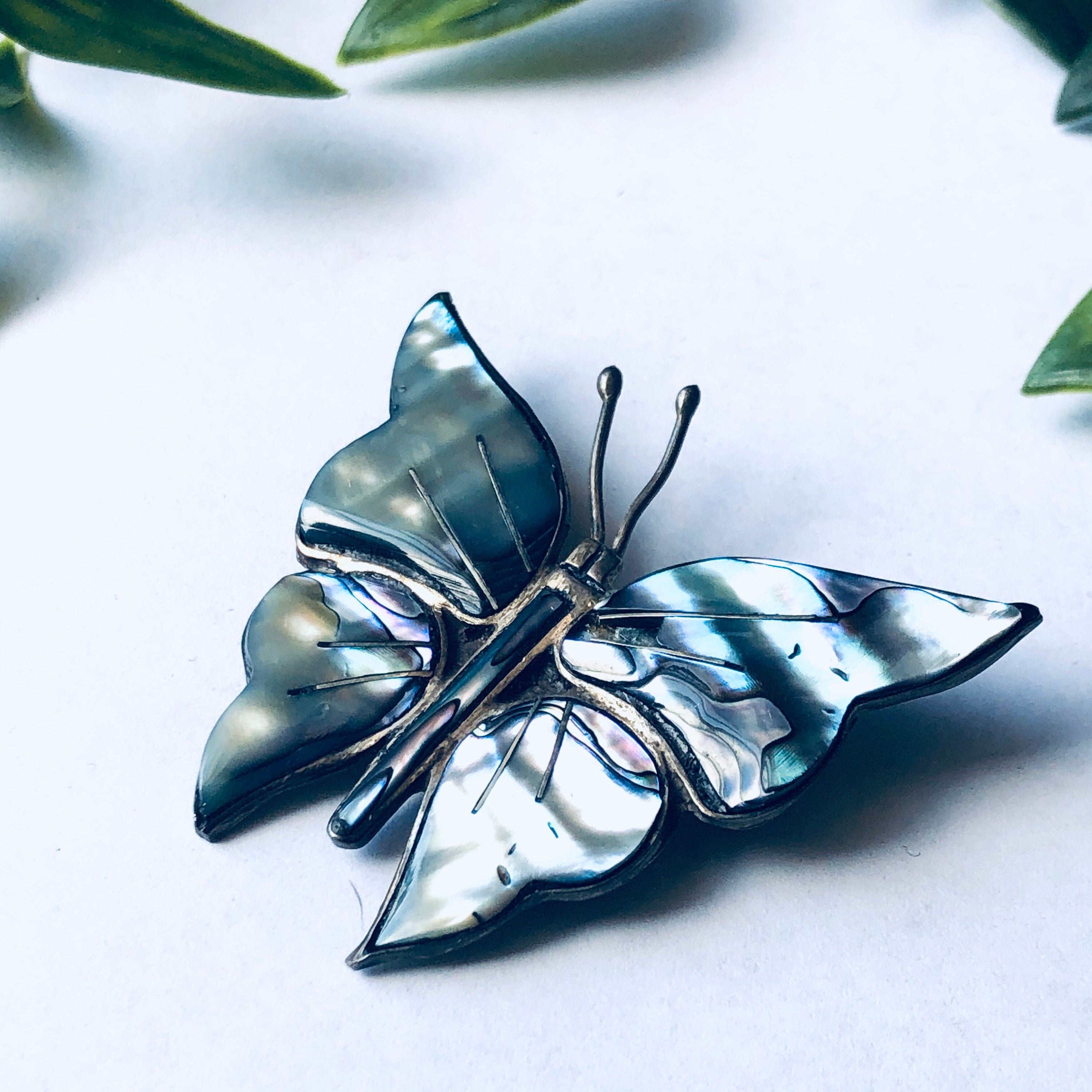 Vintage Silver Butterfly Brooch, Abalone Butterfly Brooch, Silver and Abalone Jewelry, Vintage Shell Brooch, Insect Jewelry, Vintage Pin