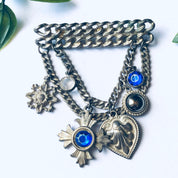 Vintage Layered Brooch, Layered Dangle Brooch, Unique Vintage Brooch, Vintage Costume Jewelry, Blue Gemstone Broocg, Heart Pin