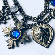 Vintage Layered Brooch, Layered Dangle Brooch, Unique Vintage Brooch, Vintage Costume Jewelry, Blue Gemstone Broocg, Heart Pin