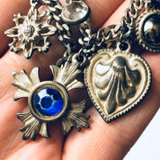 Vintage Layered Brooch, Layered Dangle Brooch, Unique Vintage Brooch, Vintage Costume Jewelry, Blue Gemstone Broocg, Heart Pin