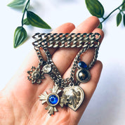 Vintage Layered Brooch, Layered Dangle Brooch, Unique Vintage Brooch, Vintage Costume Jewelry, Blue Gemstone Broocg, Heart Pin
