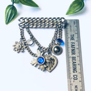 Vintage Layered Brooch, Layered Dangle Brooch, Unique Vintage Brooch, Vintage Costume Jewelry, Blue Gemstone Broocg, Heart Pin