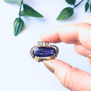 Vintage 10K Gold Brooch, Purple and Gold Pin, 10K Yellow Gold Brooch, Vintage Gold Pin, Purple Gemstone Brooch, Pearl Pin