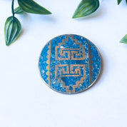 Large Vintage Silver Brooch, Silver and Blue Pin, Round Vintage Brooch, Blue Inlay Pin, Geometric Design Pin, Blue Gemstone Jewelry