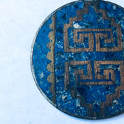 Large Vintage Silver Brooch, Silver and Blue Pin, Round Vintage Brooch, Blue Inlay Pin, Geometric Design Pin, Blue Gemstone Jewelry