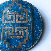 Large Vintage Silver Brooch, Silver and Blue Pin, Round Vintage Brooch, Blue Inlay Pin, Geometric Design Pin, Blue Gemstone Jewelry
