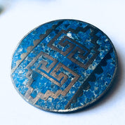 Large Vintage Silver Brooch, Silver and Blue Pin, Round Vintage Brooch, Blue Inlay Pin, Geometric Design Pin, Blue Gemstone Jewelry