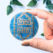 Large Vintage Silver Brooch, Silver and Blue Pin, Round Vintage Brooch, Blue Inlay Pin, Geometric Design Pin, Blue Gemstone Jewelry