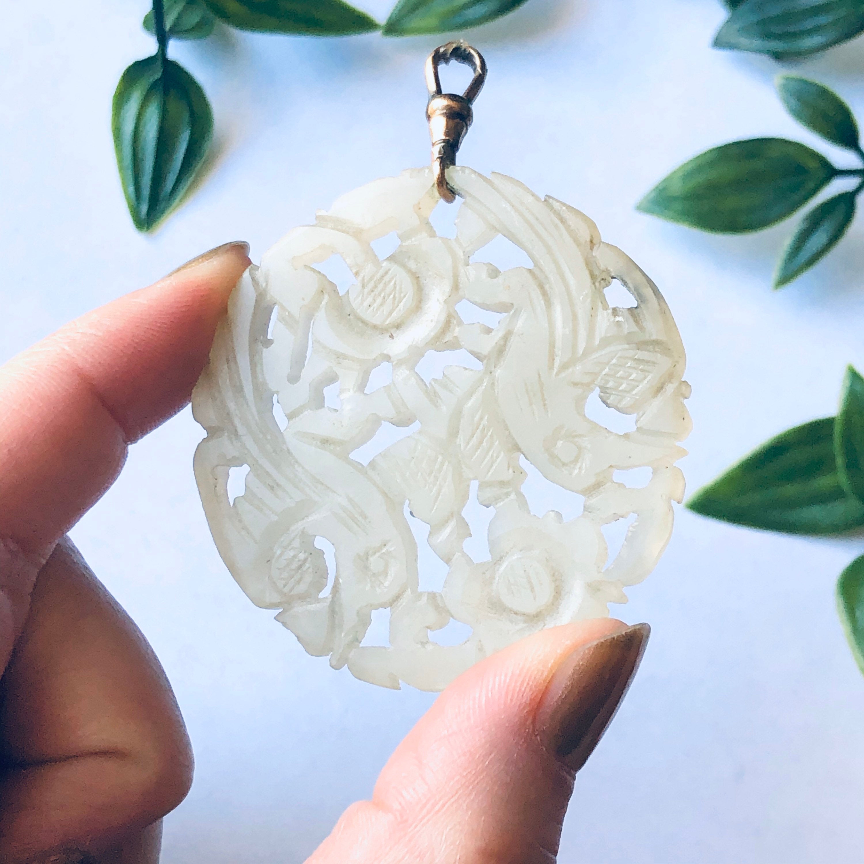 Large Vintage Jade Pedant, Asian Style Pendant, Vintage Jade Jewelry, Unique Carved Pendant, Round Jade Carved Pendant