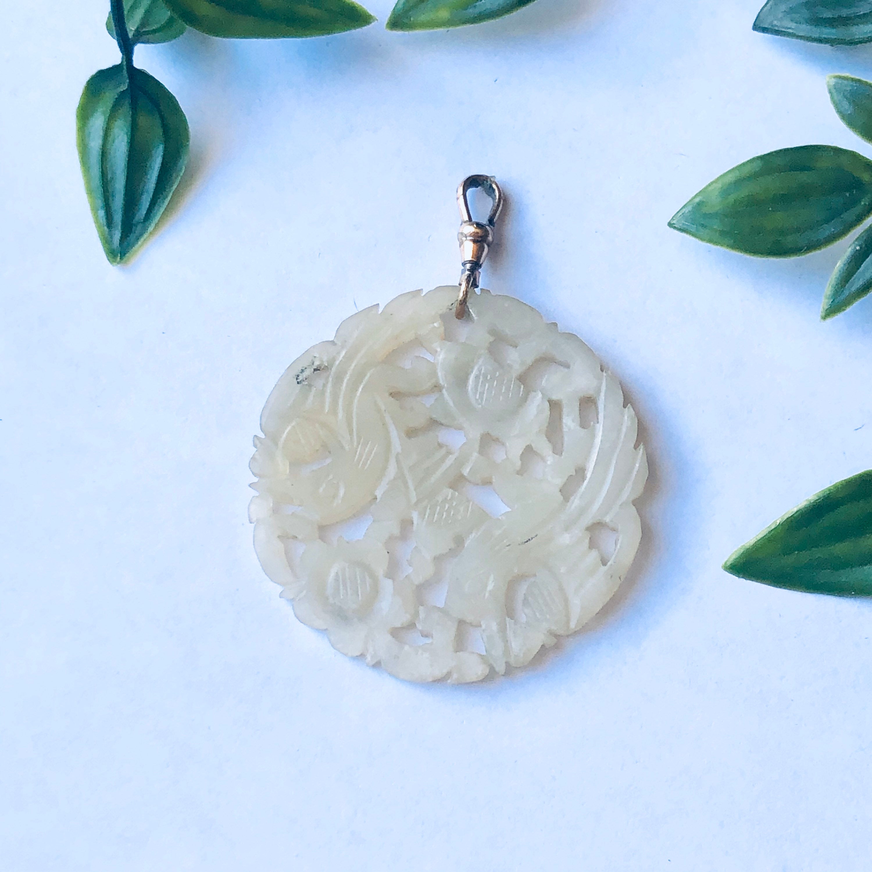 Large Vintage Jade Pedant, Asian Style Pendant, Vintage Jade Jewelry, Unique Carved Pendant, Round Jade Carved Pendant