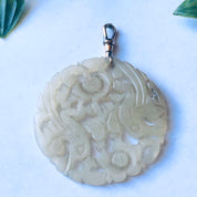 Large Vintage Jade Pedant, Asian Style Pendant, Vintage Jade Jewelry, Unique Carved Pendant, Round Jade Carved Pendant