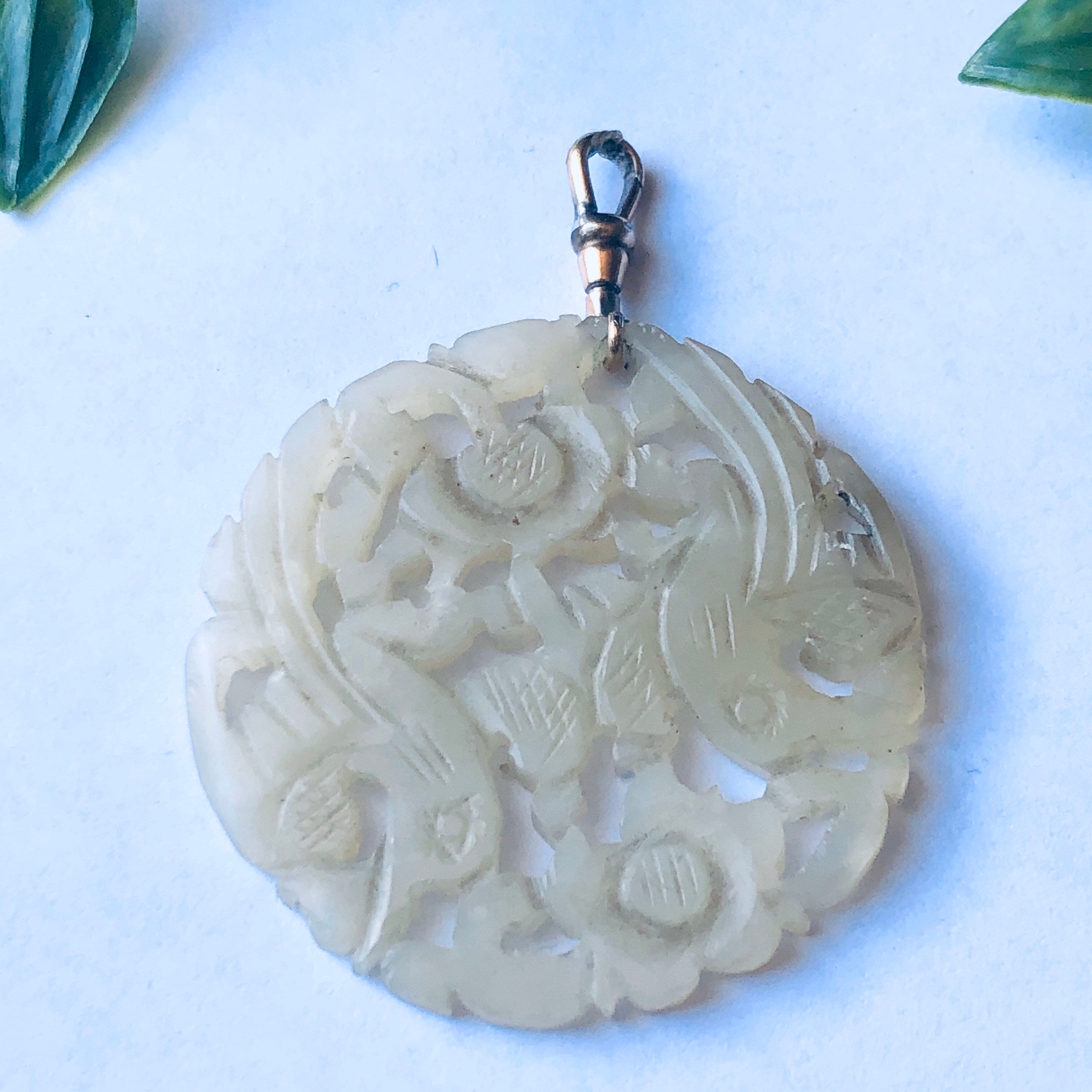 Large Vintage Jade Pedant, Asian Style Pendant, Vintage Jade Jewelry, Unique Carved Pendant, Round Jade Carved Pendant