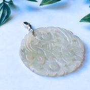Large Vintage Jade Pedant, Asian Style Pendant, Vintage Jade Jewelry, Unique Carved Pendant, Round Jade Carved Pendant