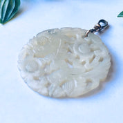 Large Vintage Jade Pedant, Asian Style Pendant, Vintage Jade Jewelry, Unique Carved Pendant, Round Jade Carved Pendant