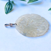 Large Vintage Jade Pedant, Asian Style Pendant, Vintage Jade Jewelry, Unique Carved Pendant, Round Jade Carved Pendant
