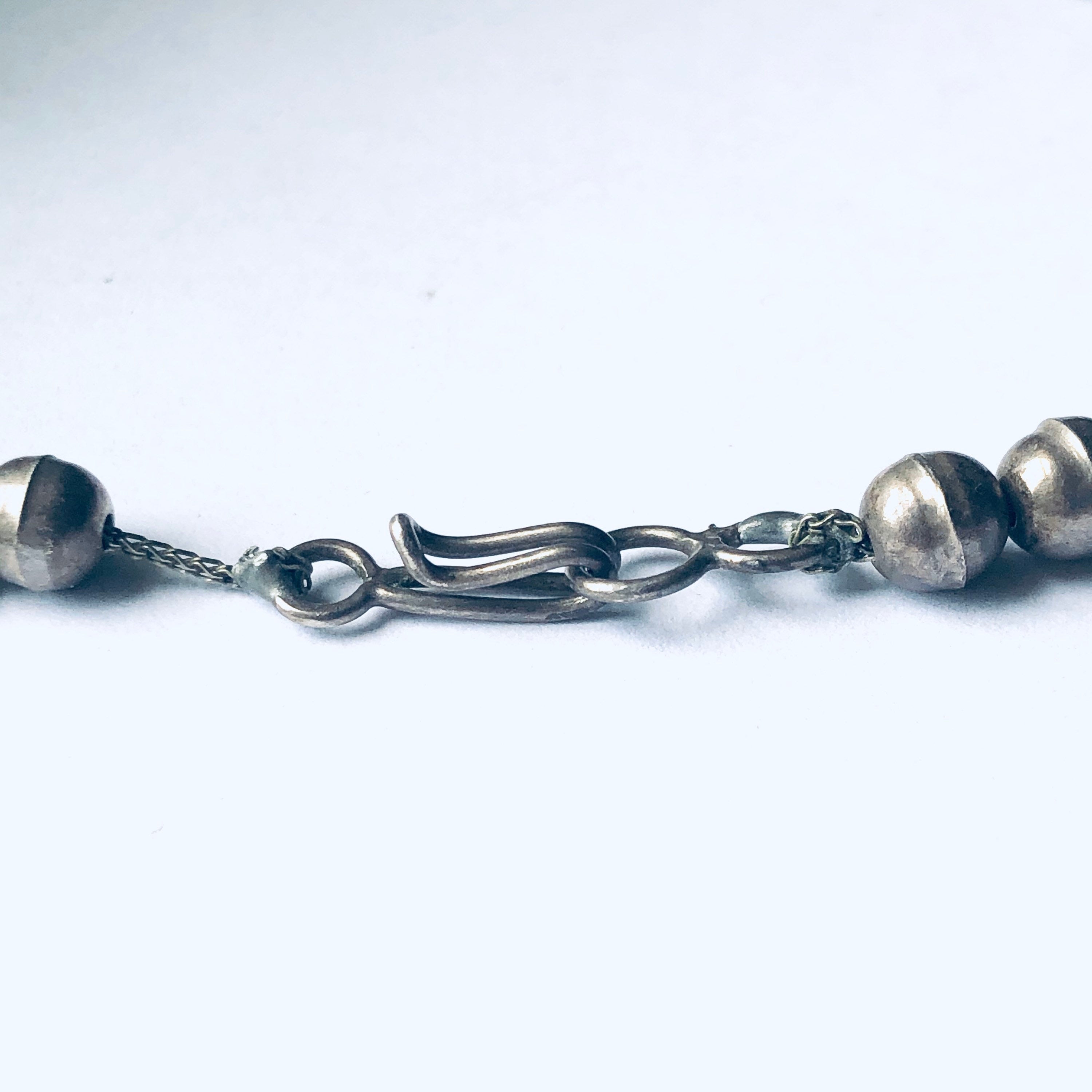 Vintage Silver Beaded Necklace with Turquoise Pendant, Southwestern Style Jewelry, Turquoise Pendant, Long Necklace, Unique Jewelry