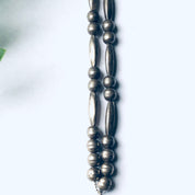 Vintage Silver Beaded Necklace with Turquoise Pendant, Southwestern Style Jewelry, Turquoise Pendant, Long Necklace, Unique Jewelry