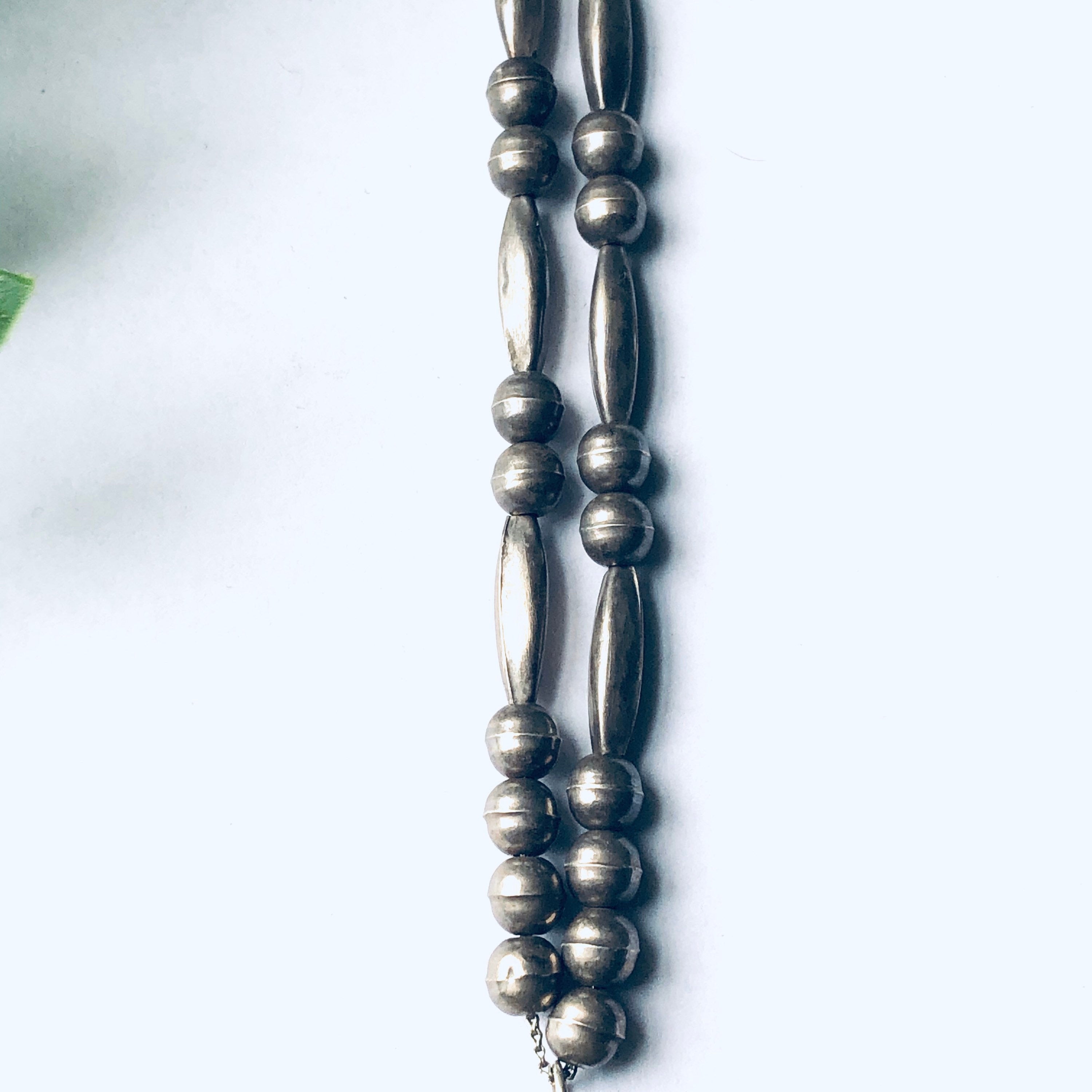 Vintage Silver Beaded Necklace with Turquoise Pendant, Southwestern Style Jewelry, Turquoise Pendant, Long Necklace, Unique Jewelry