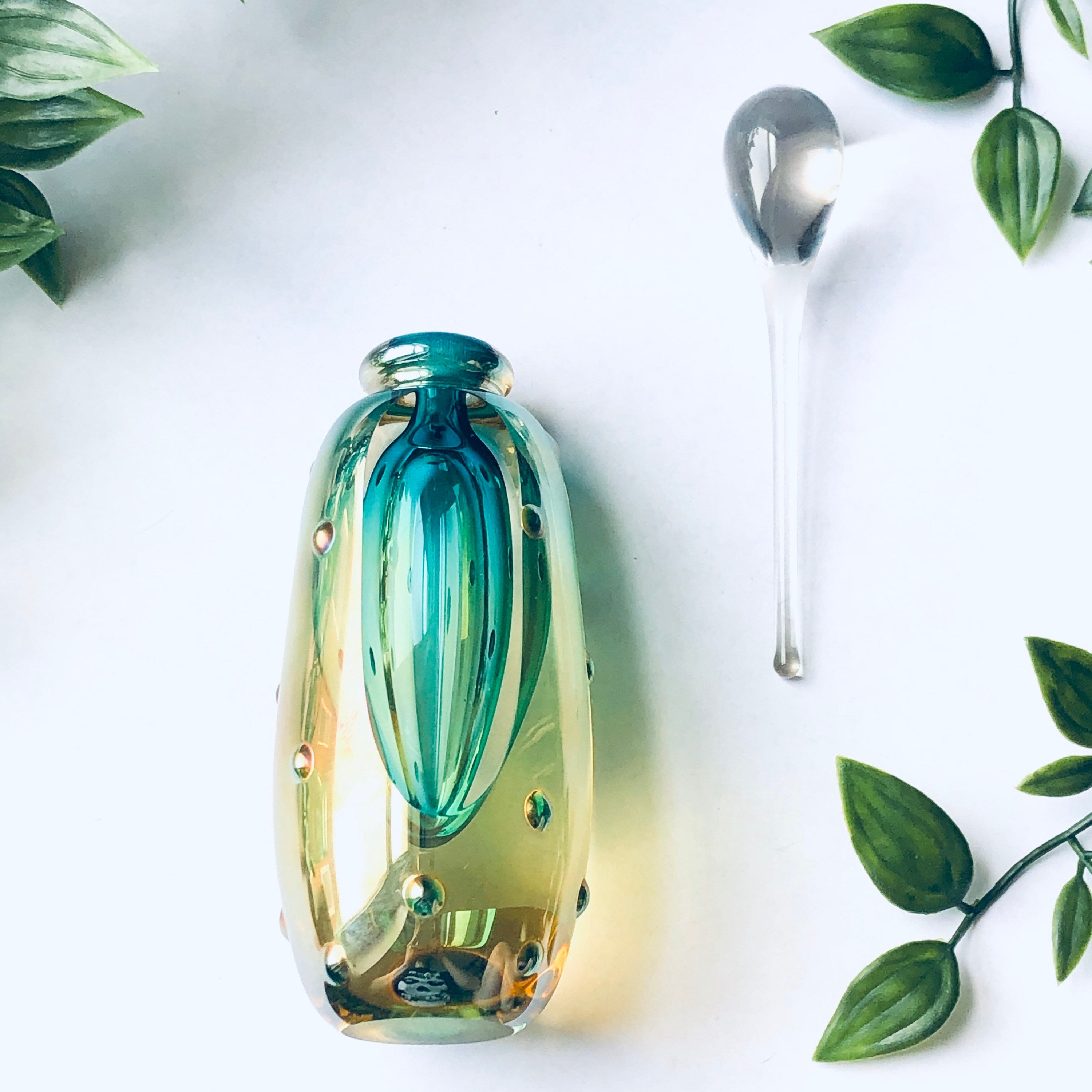 Vintage Glass Perfume Bottle, Unique Perfume Bottle, Vintage Glass Bottle, Vintage Perfume, Textured Glass, Green and Yellow Bottle