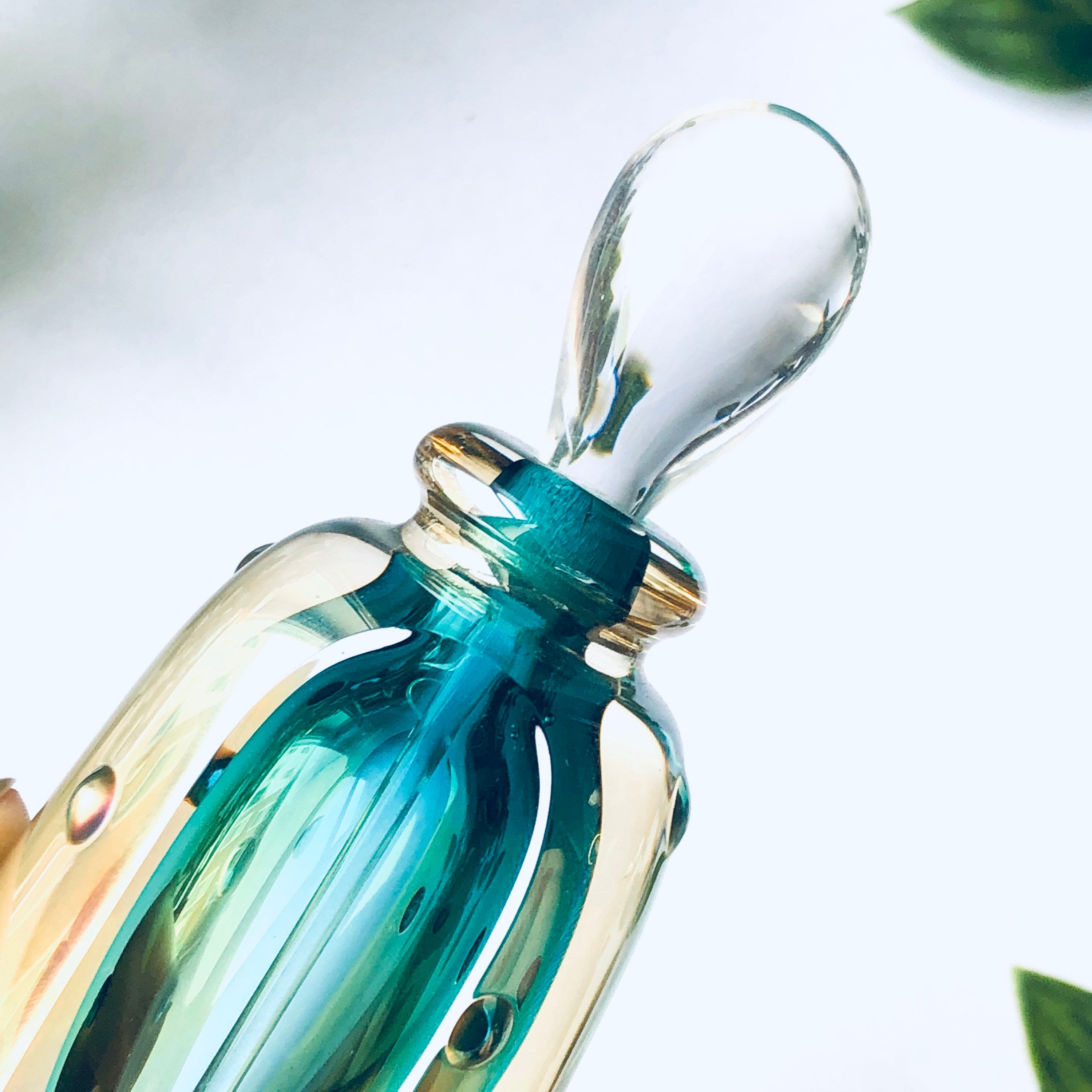 Vintage Glass Perfume Bottle, Unique Perfume Bottle, Vintage Glass Bottle, Vintage Perfume, Textured Glass, Green and Yellow Bottle