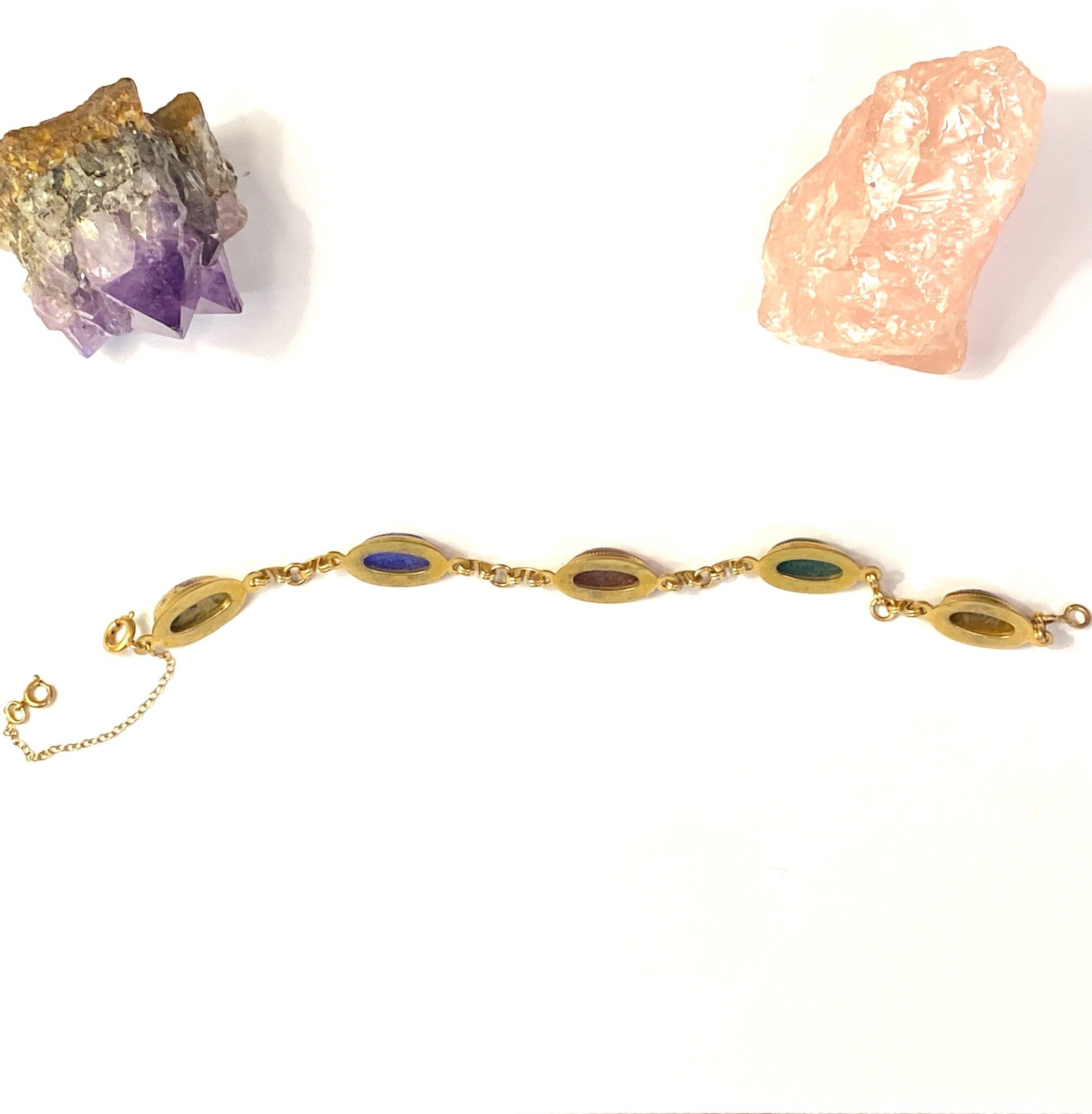 Vintage Gold Filled Egyptian Scarab Bracelet, Scarab Stone Bracelet, Gold Toned Egyptian Style Scarab Bracelet