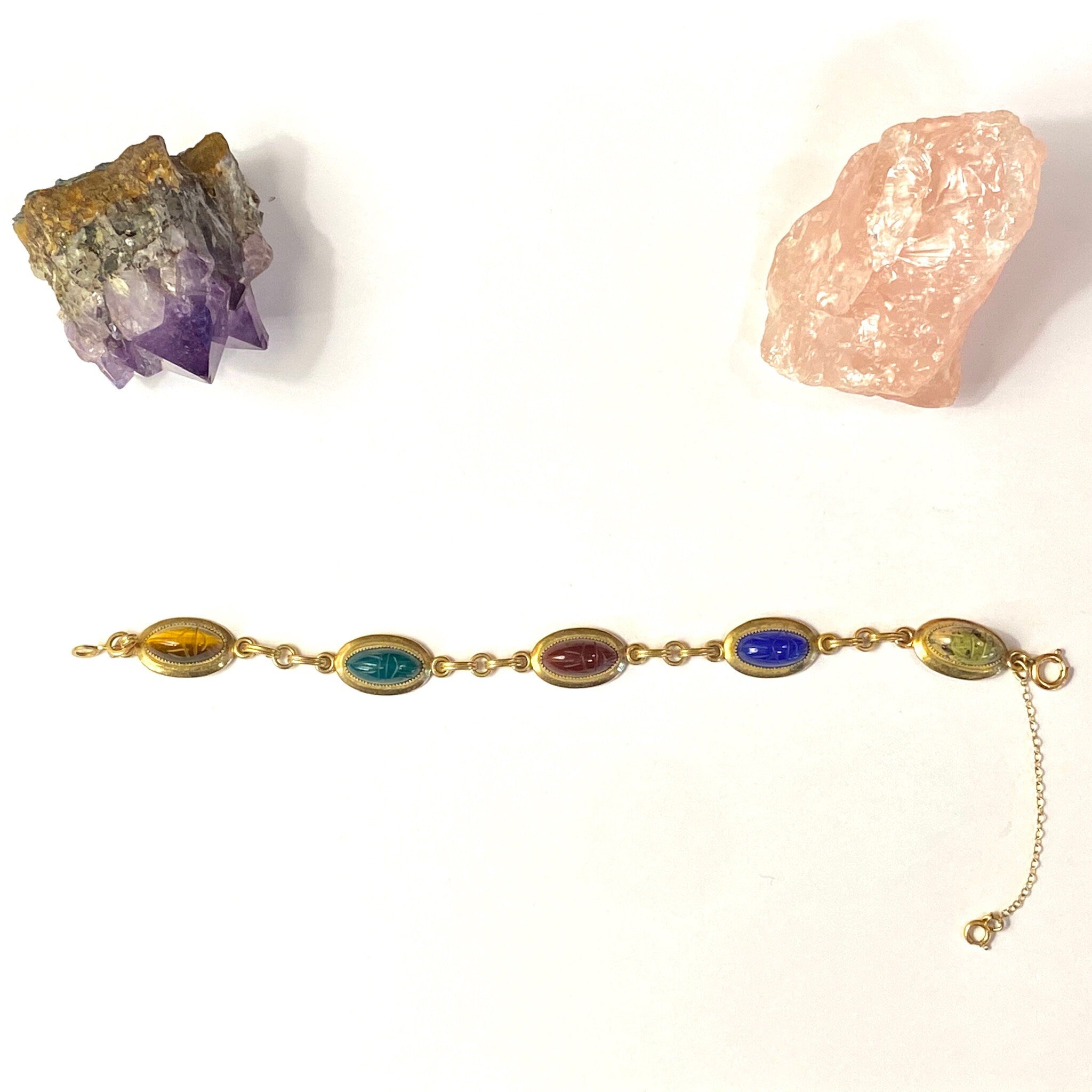 Vintage Gold Filled Egyptian Scarab Bracelet, Scarab Stone Bracelet, Gold Toned Egyptian Style Scarab Bracelet