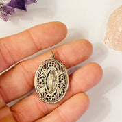 Vintage Sterling Silver Virgin Mary Pendant, Deco Style Silver Necklace Pendant, Intricate Mother Mary Pendent Design