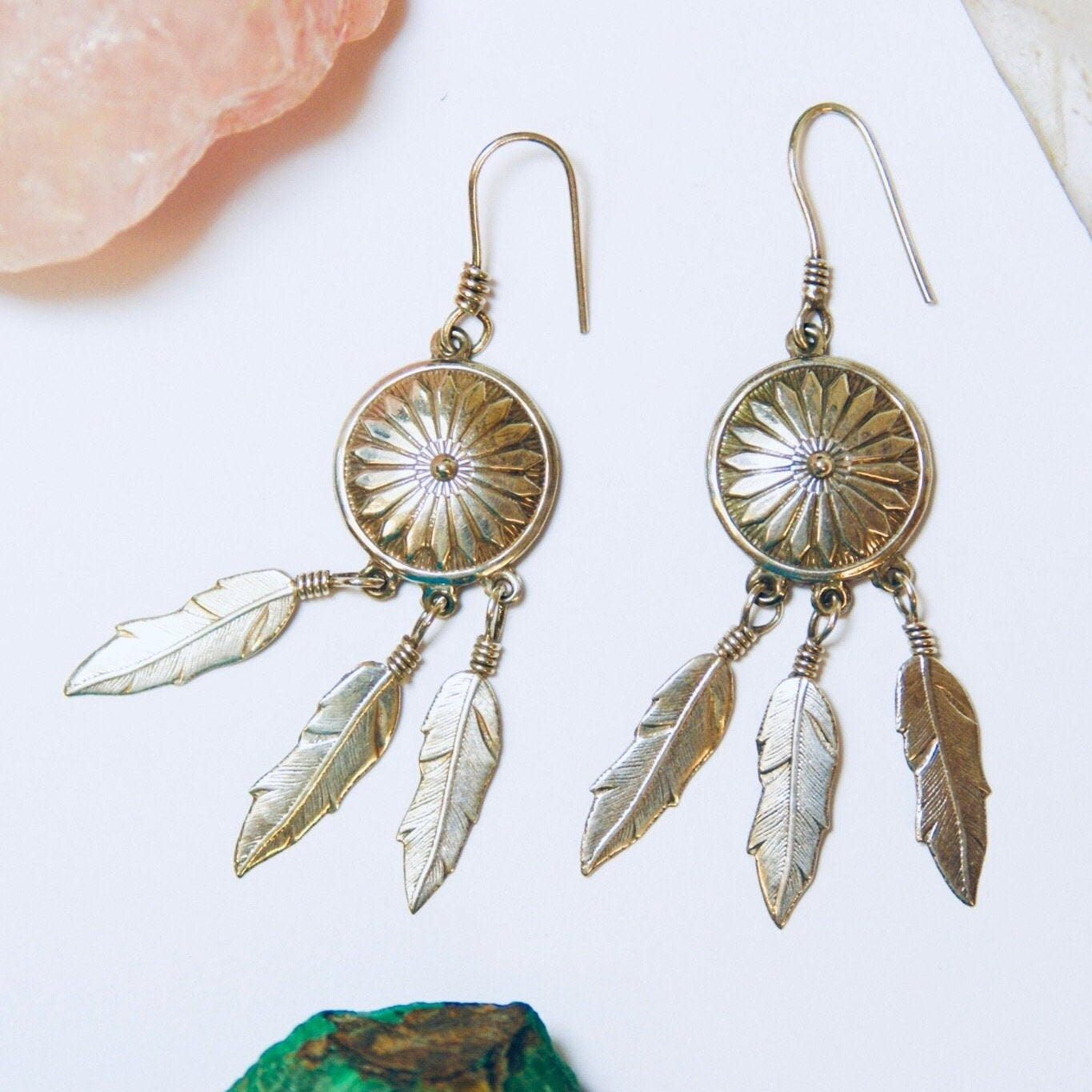 Vintage Sterling Silver Dream Catcher Earrings, Silver Talisman Jewelry, Dream Catcher Dangle Earrings
