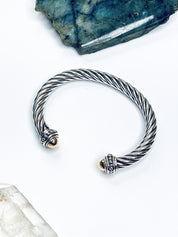 Vintage Italian Sterling Silver And 18K Gold Cuff Bracelet, Modern Silver And Gold Bracelet, Silver And Gold Cuff Bracelet With Detail