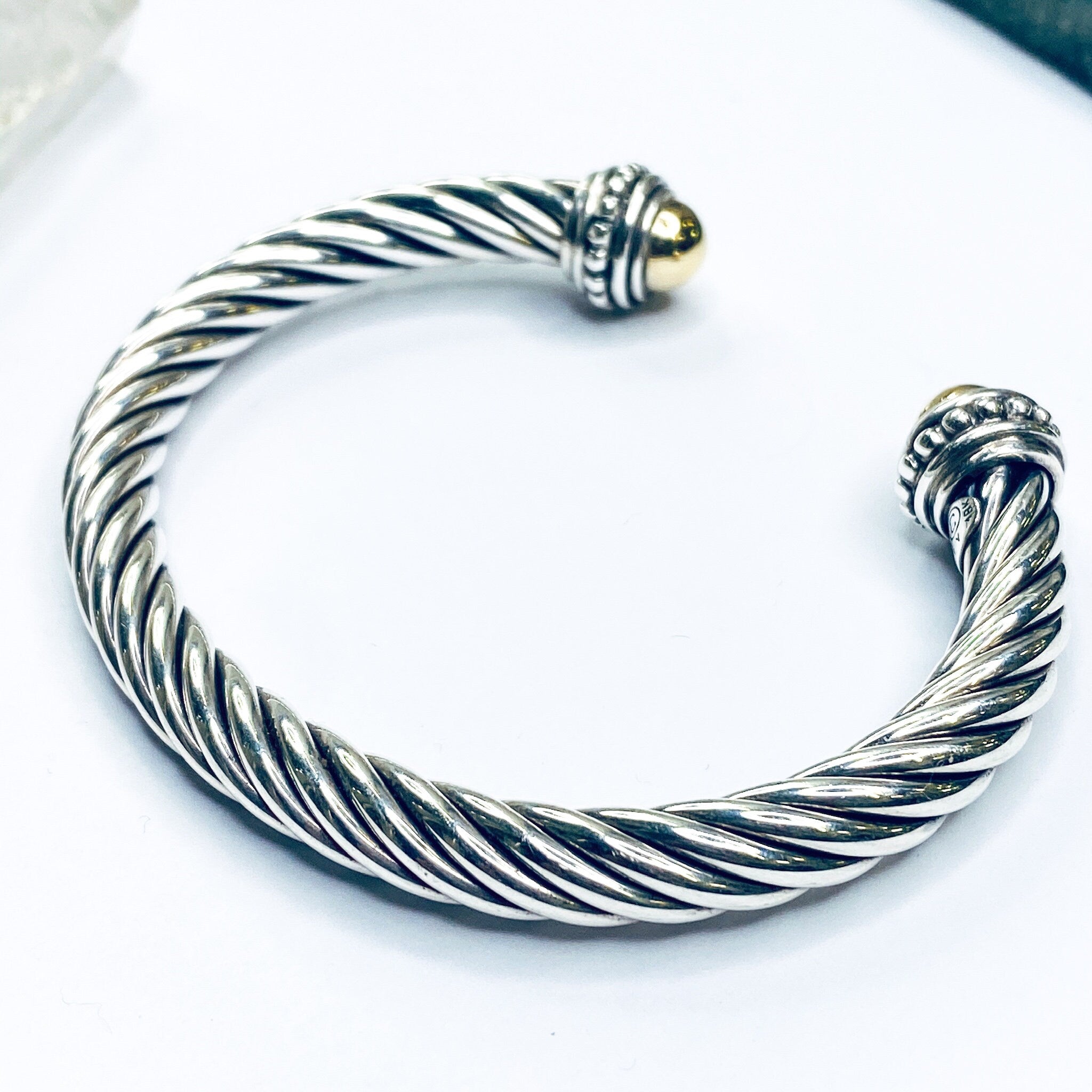 Vintage Italian Sterling Silver And 18K Gold Cuff Bracelet, Modern Silver And Gold Bracelet, Silver And Gold Cuff Bracelet With Detail