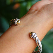 Vintage Italian Sterling Silver And 18K Gold Cuff Bracelet, Modern Silver And Gold Bracelet, Silver And Gold Cuff Bracelet With Detail