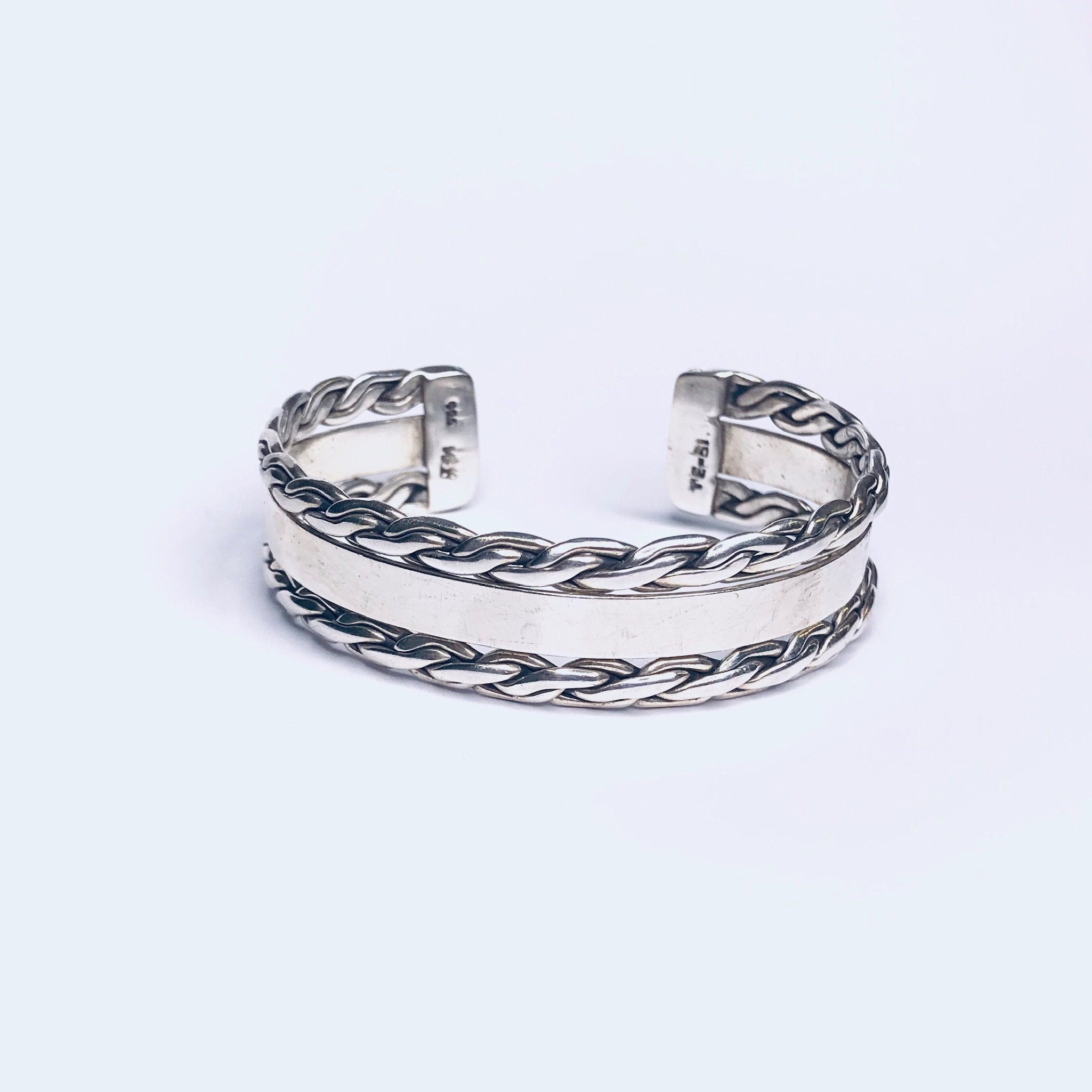 Vintage Sterling Silver Weave Cuff Bracelet, Minimalist Mexico Made Bracelet With Weave Detail, Mex 925 TE-51 Stamped Sterling Cuff Bracelet