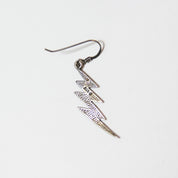 Vintage Sterling Silver Lightning Bolt Earrings, Unique Silver Earrings With Carved Details, Minimal Dangle Sterling Lightning Bolt Earrings