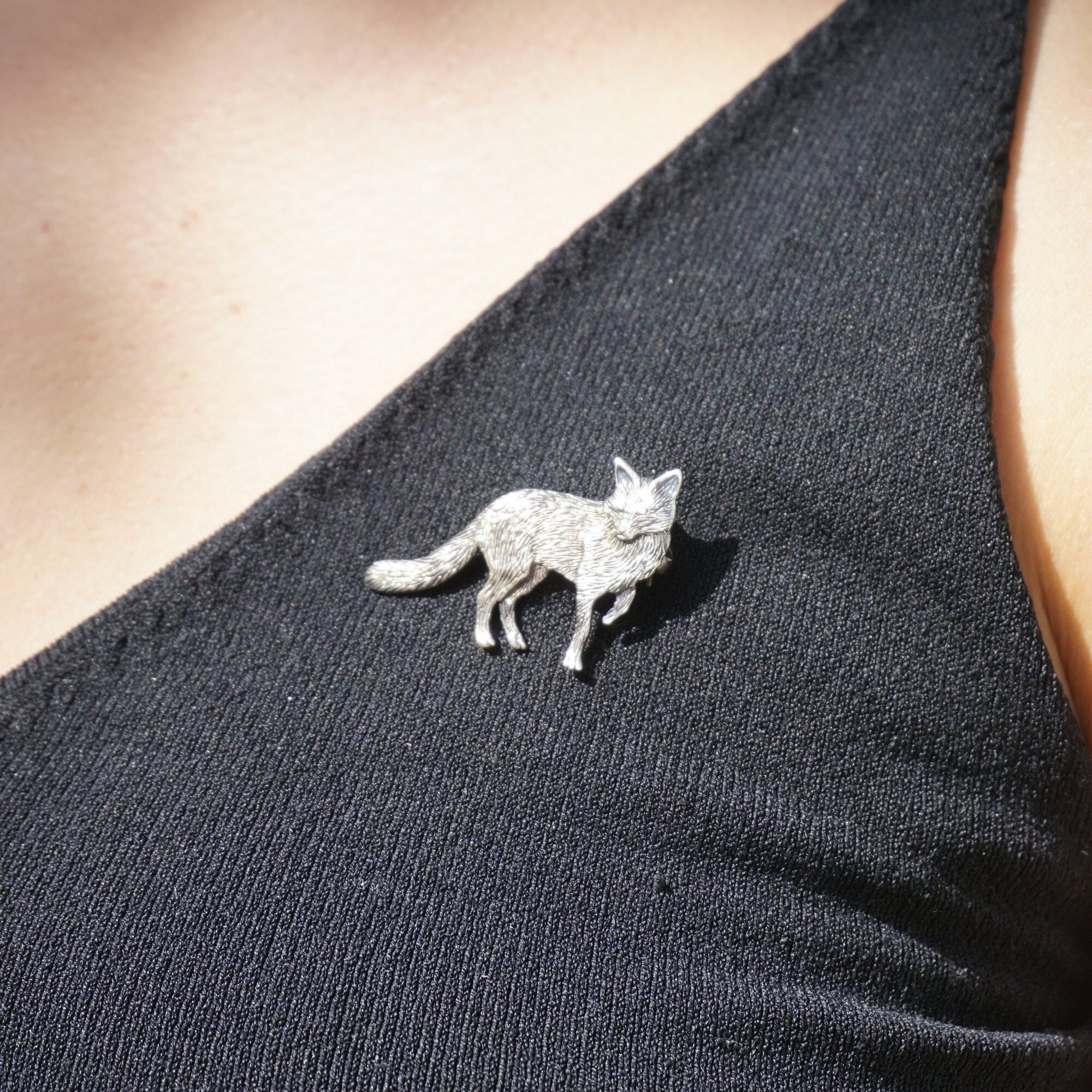Vintage Sterling Silver Fox Brooch, Detailed Silver Fox Pin, Unique Sterling Fox Brooch