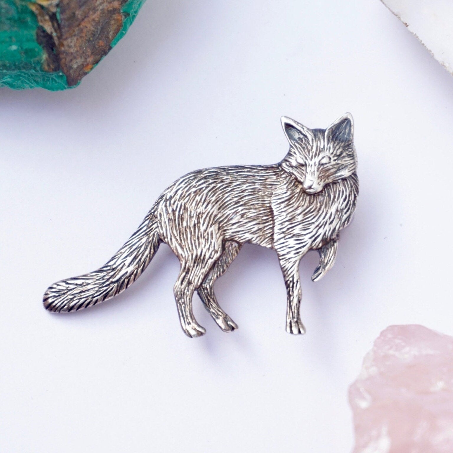 Vintage Sterling Silver Fox Brooch, Detailed Silver Fox Pin, Unique Sterling Fox Brooch