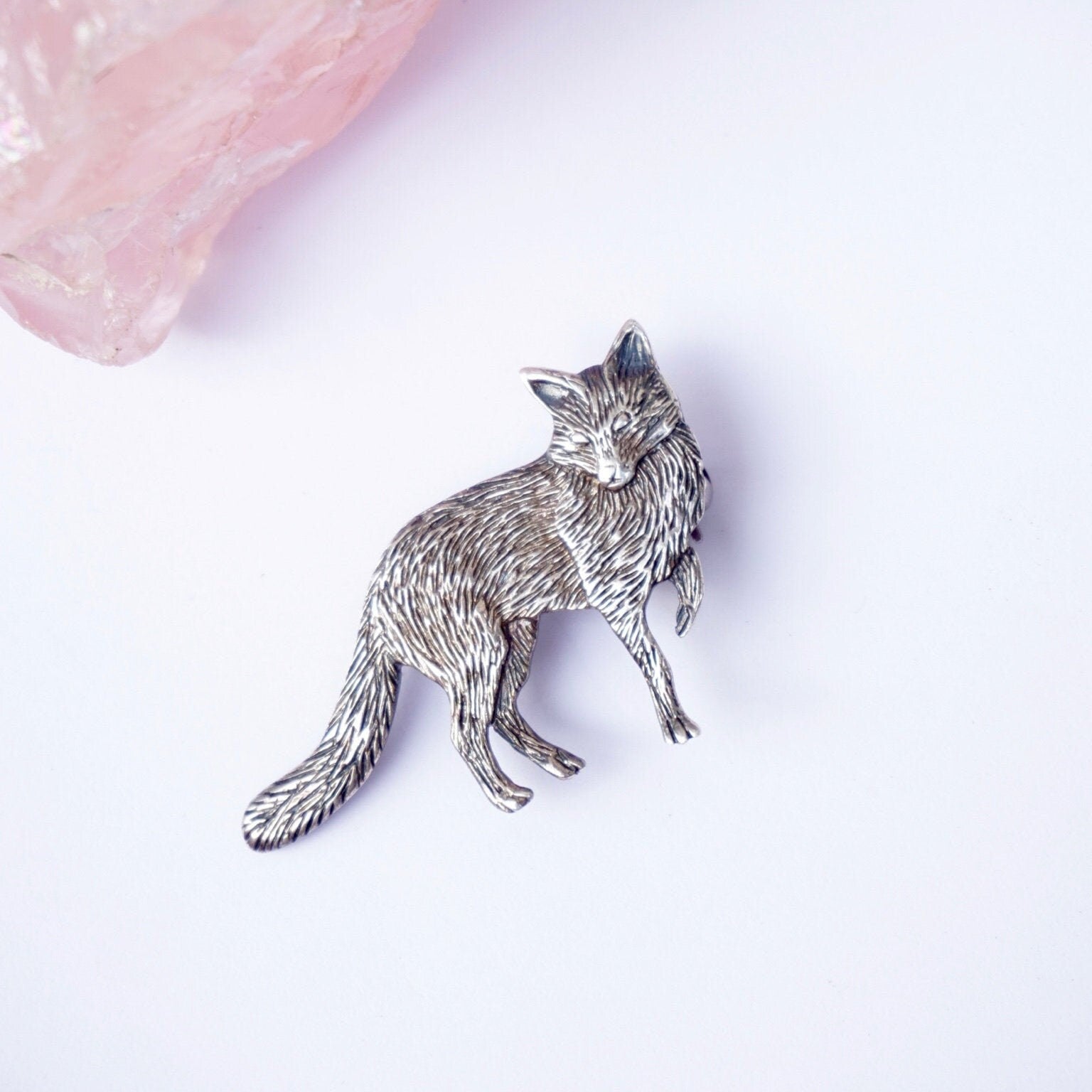 Vintage Sterling Silver Fox Brooch, Detailed Silver Fox Pin, Unique Sterling Fox Brooch