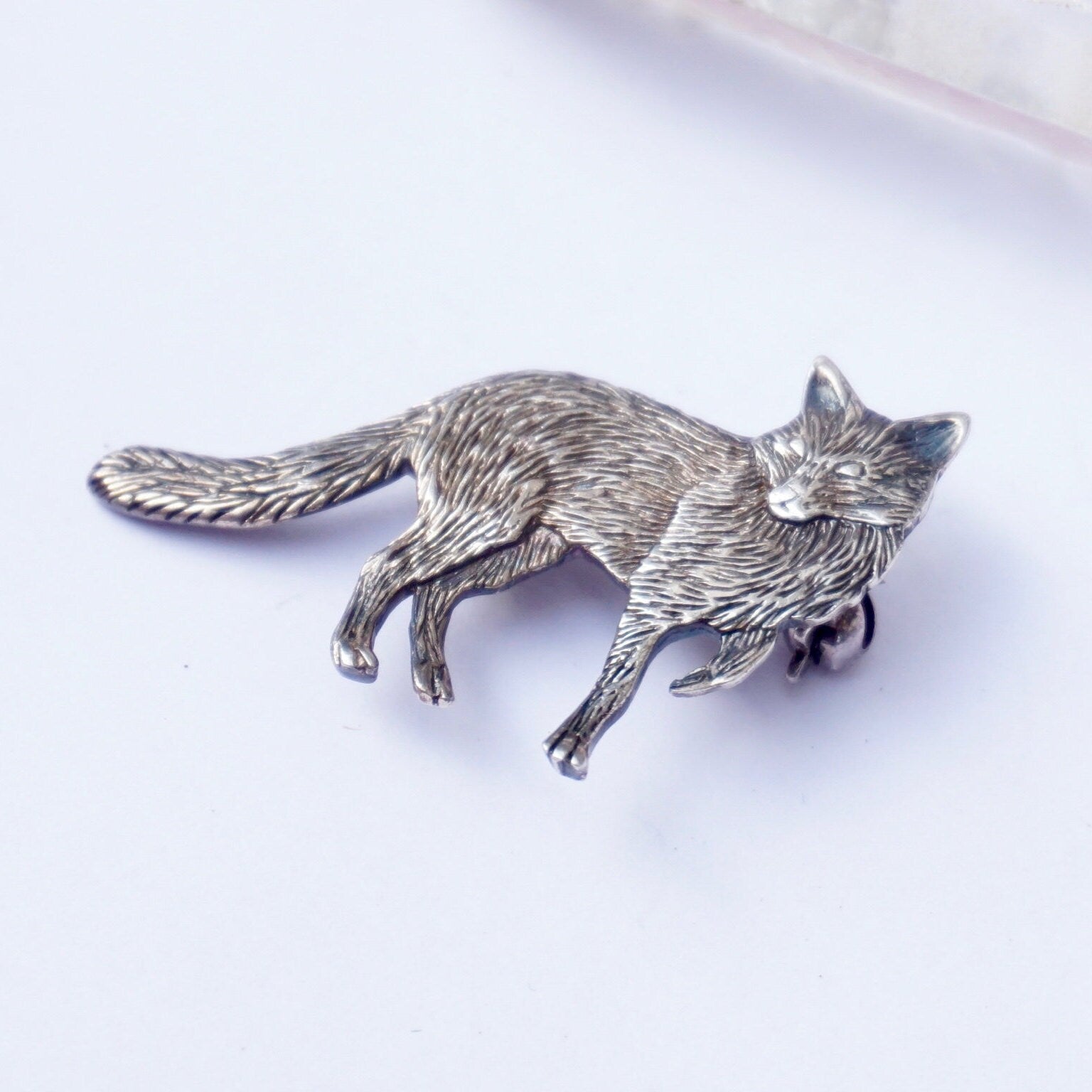 Vintage Sterling Silver Fox Brooch, Detailed Silver Fox Pin, Unique Sterling Fox Brooch