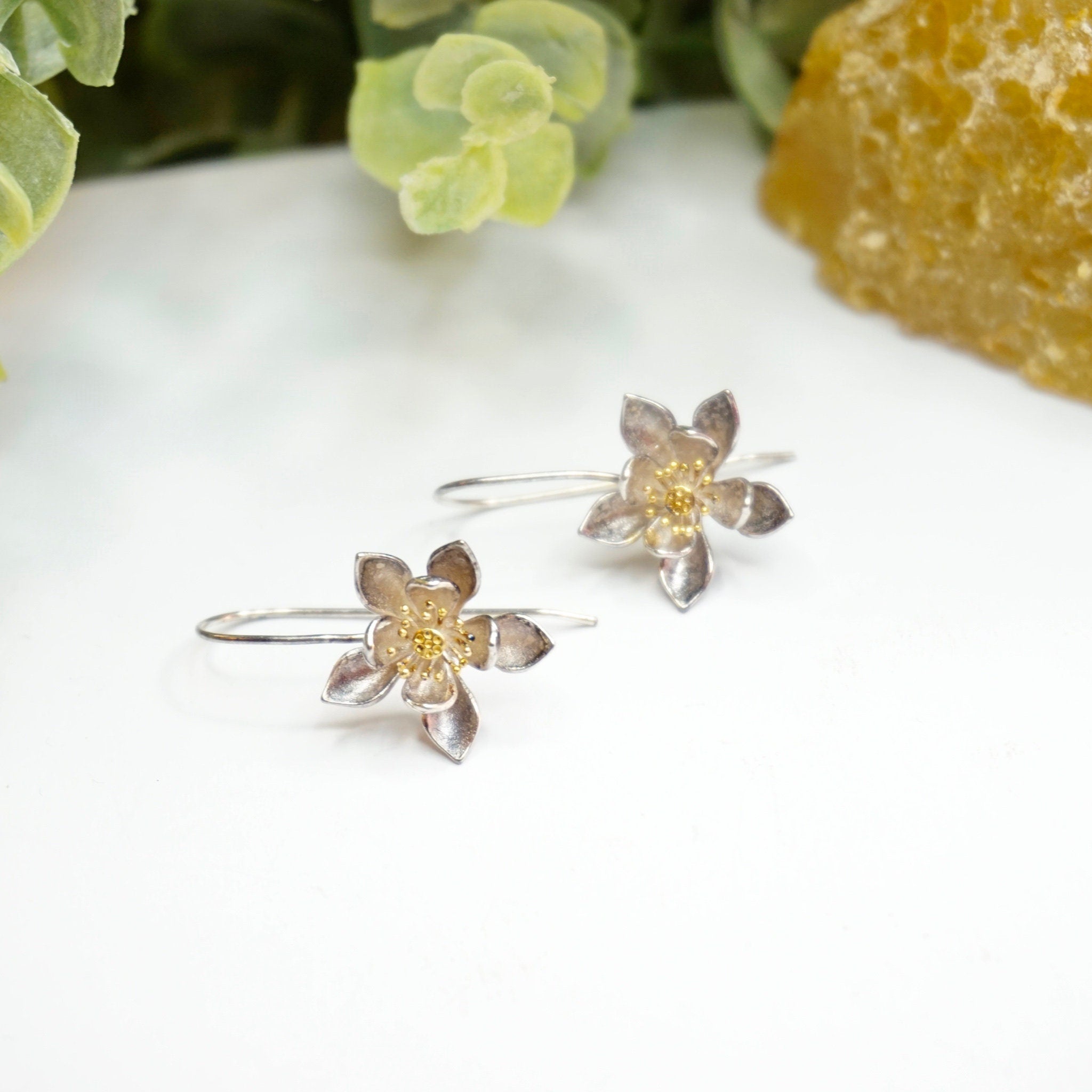 Vintage Sterling Silver Floral Dangle Earrings, Delicate Silver Flower Earrings, Unique Earrings With Floral Design, Minimalist Earrings
