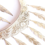 Vintage Silver Plated Choker Necklace With Feather Tassels and Matching Earrings, Silver Choker and Earrings Set With Feather Details