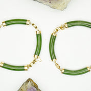 Vintage Chinese Jade and 14K Gold Bracelet, Beautiful Jade Bangle With 14k Gold Accents, Natural Jade Bracelet With Gold Chinese Symbols
