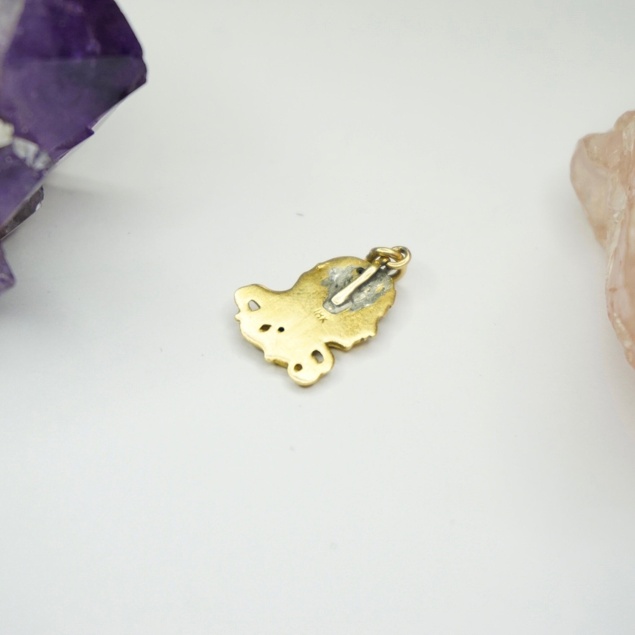 Vintage 18K Gold Woman Pendant, Golden Woman With Diamond Crown Charm, Art Nouveau 18k Gold Charm With Diamonds