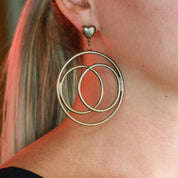 Vintage Hoop Drop Earrings With Heart Stud, Abstract Metal Hoop Drop Stud Earrings, Bronze Toned Earrings With Heart Stud and Circle Design