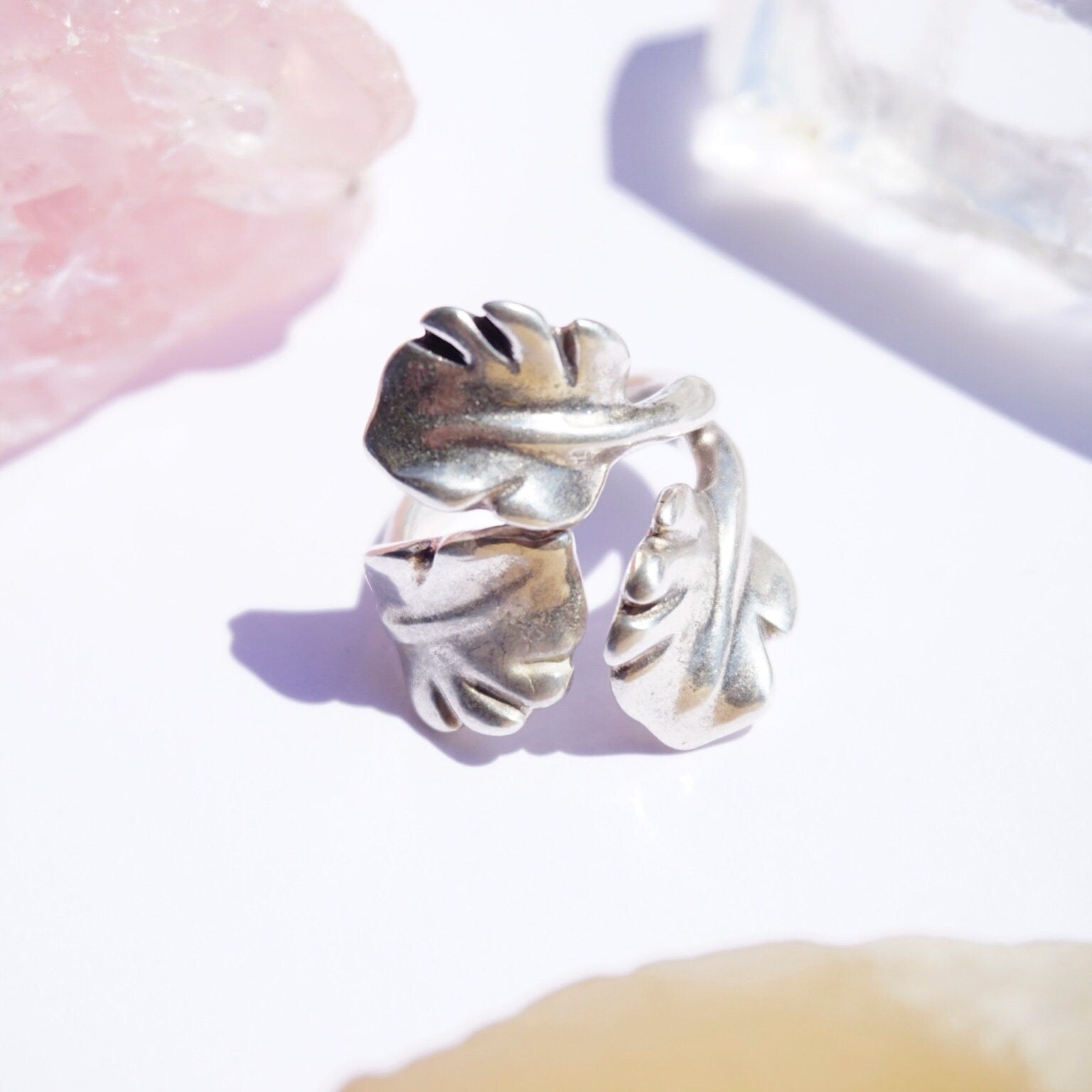 Vintage Uno De 50 Sterling Silver Leaf Ring, Artisan Silver 3-Leaf Ring, Size 9 Us Silver Ring With Leaf Details, Nature Inspired Jewelry
