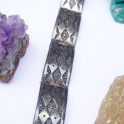 Vintage Sterling Silver Filagree Link Bracelet Made In Palestine, Silver Link Bracelet With Flower Details, Silver Link Bracelet