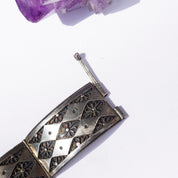 Vintage Sterling Silver Filagree Link Bracelet Made In Palestine, Silver Link Bracelet With Flower Details, Silver Link Bracelet