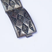 Vintage Sterling Silver Filagree Link Bracelet Made In Palestine, Silver Link Bracelet With Flower Details, Silver Link Bracelet