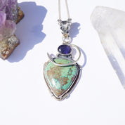 Vintage Italian Sterling Silver Turquoise and Amethyst Necklace, Unique Turquoise Necklace With Amethyst Gemstone, Italian Made Necklace