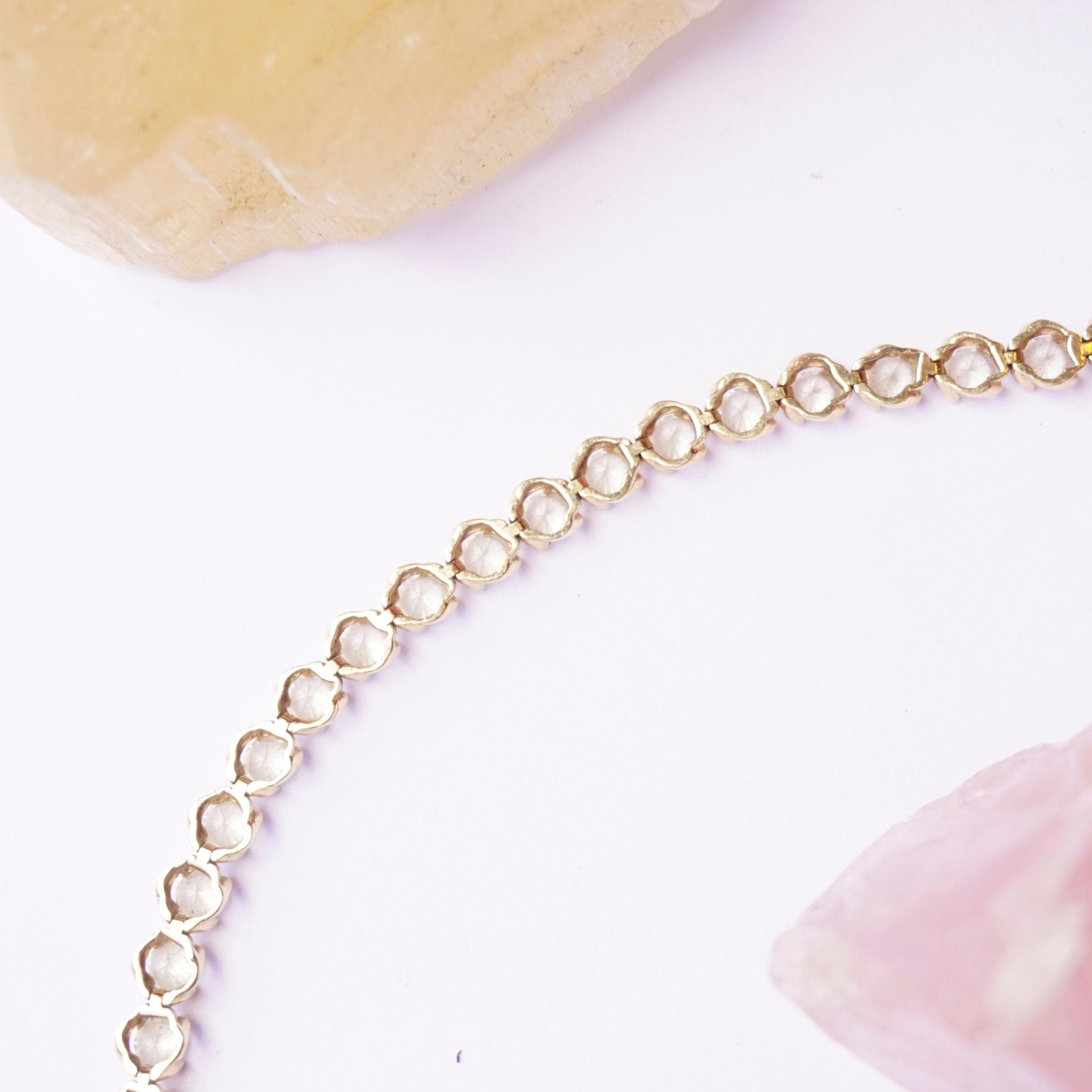 Vintage 14K Diamonique Cubic Zirconia Tennis Bracelet, Beautiful 8 inch Gold and Diamond Tennis Bracelet, Gold Tennis Bracelet Made In Korea