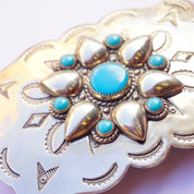 Vintage Turquoise Nickel Silver Bell Belt Buckle, Rectangle Cowboy Belt Buckle, Unique Southwest Turquoise Belt Buckle, Silver Belt Buckle